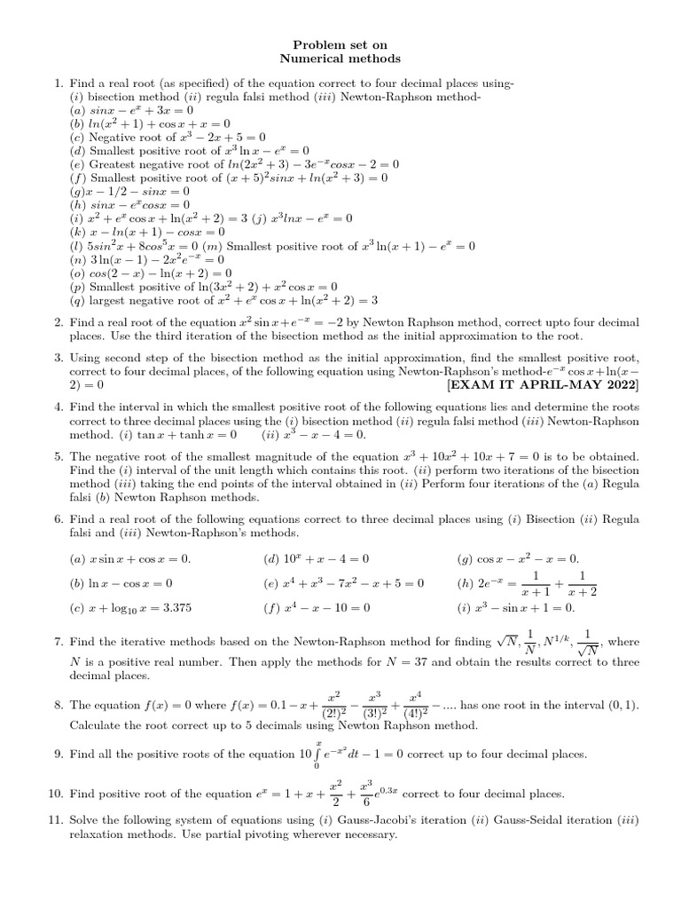 Numerical Methods Problem Set Solutions | PDF | Viscosity ...