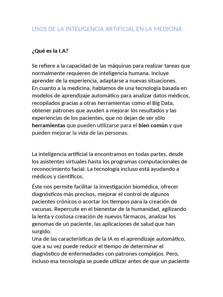 Usos de La Inteligencia Artificial en La Medicina | PDF | Inteligencia ...