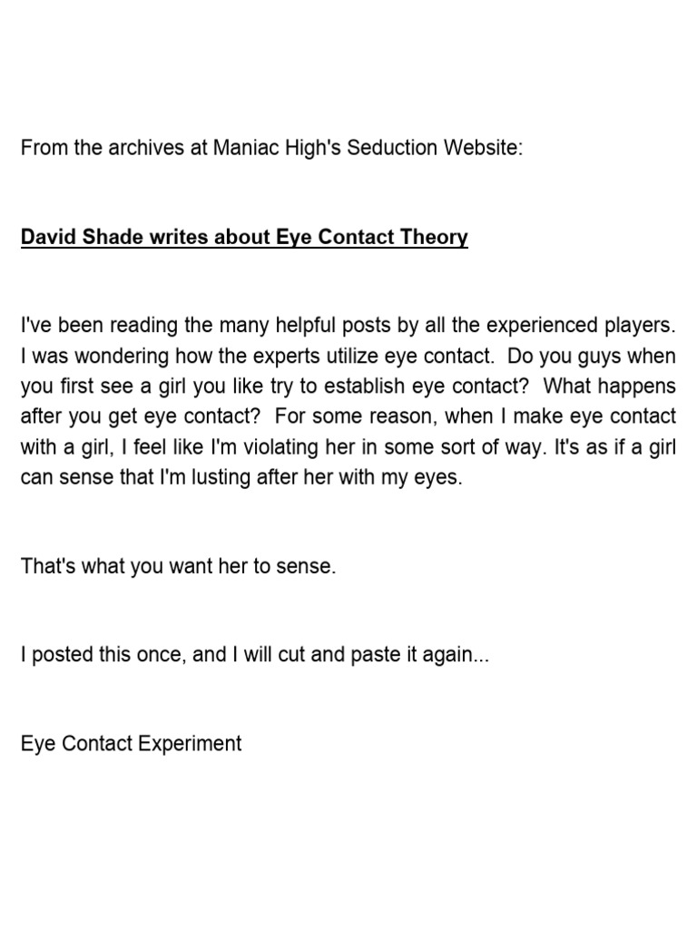 Mastering Eye Contact in Seduction | PDF | Self-Improvement
