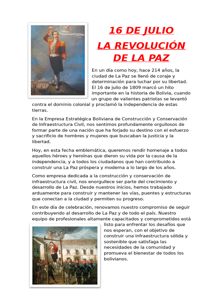 16 De Julio Revolución De La Paz Pdf