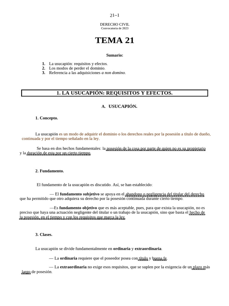 DC Tema 21 | PDF | Posesión (Ley) | Propiedad