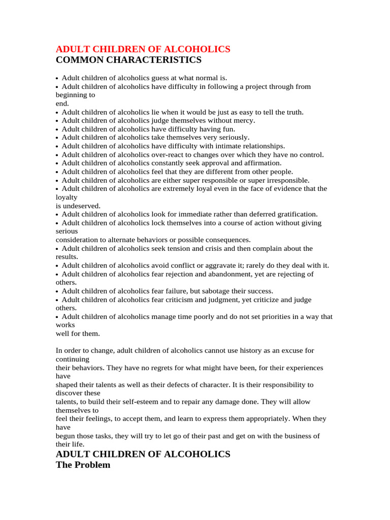 ADULT CHILDREN OF ALCOHOLICS | PDF | Feeling | Alcoholism