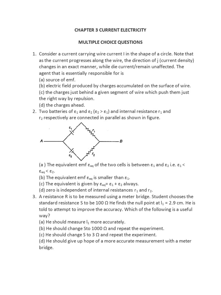 Current Electricity MCQs and Concepts | PDF | Electrical Resistance And ...