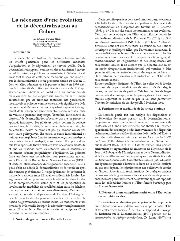 Évolution de la décentralisation au Gabon | PDF | Décentralisation ...