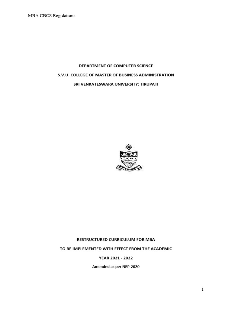 MBA CBCS Regulations Overview 2021-2022 | PDF | Marketing | Economics