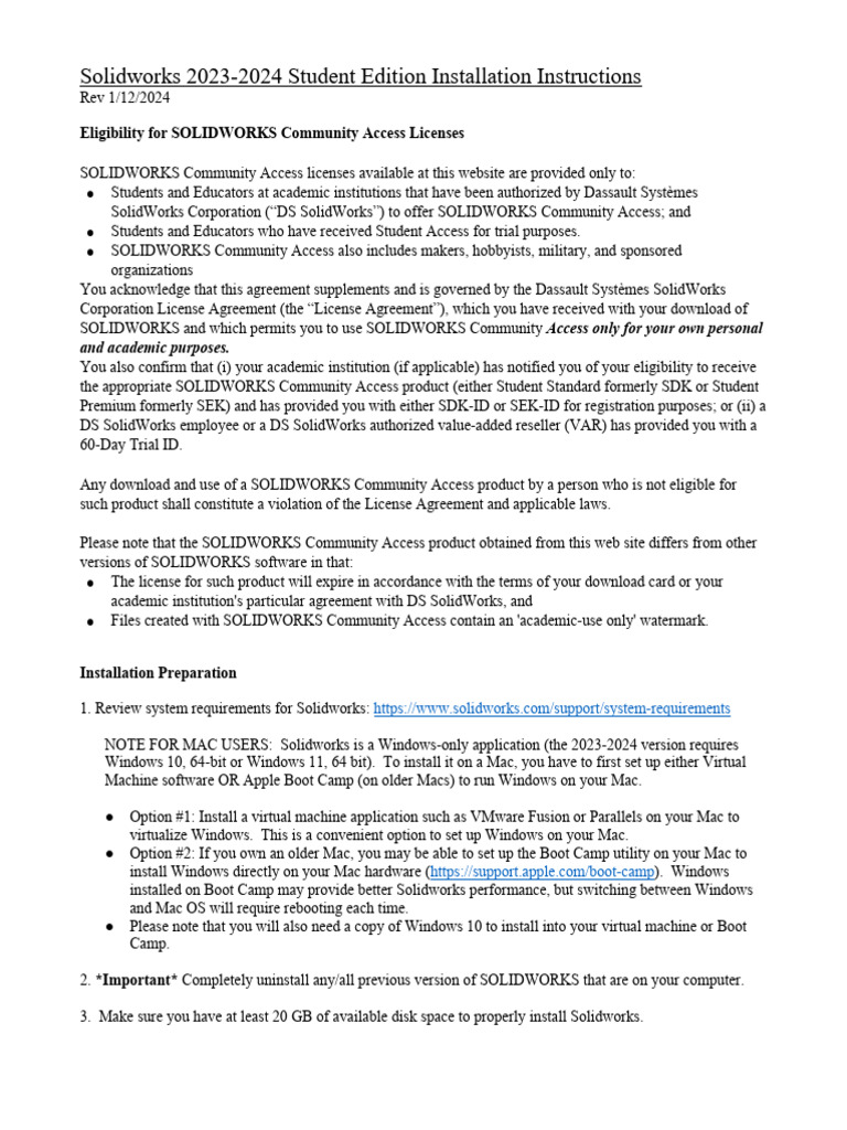 Solidworks 2023-2024 Student Installation Guide | PDF | Microsoft ...