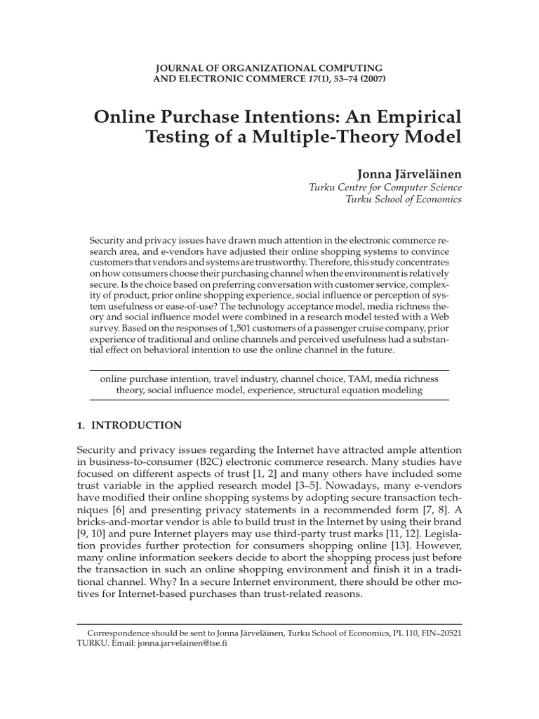 Online Purchase Intentions Study | PDF | Online Shopping | Survey ...