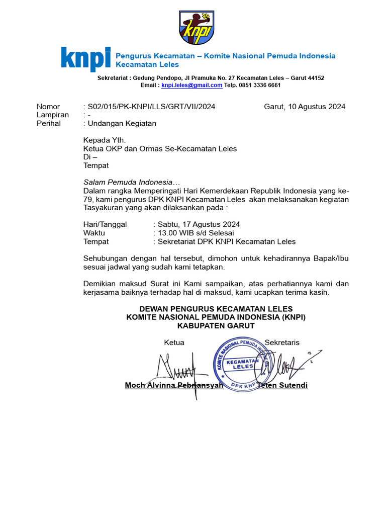 Surat Undangan Kegiatan HUT RI ke 79 | PDF