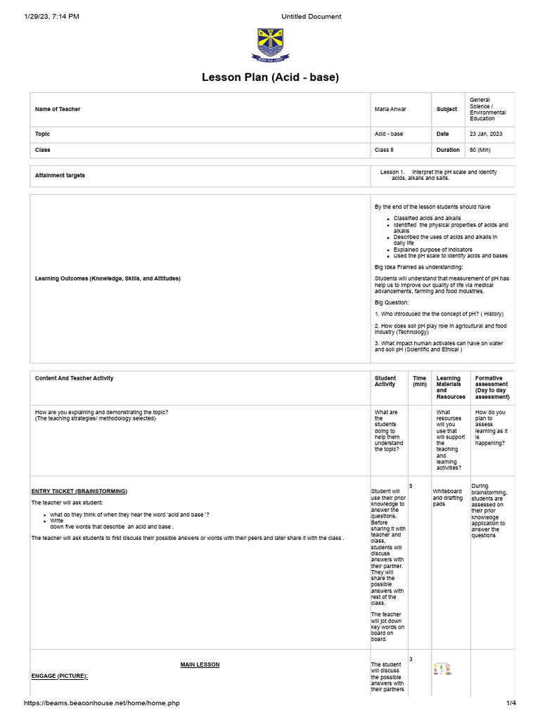 Acid base and ph scale plan pdf ph acid