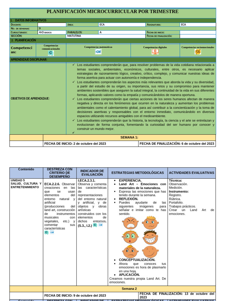 4to PLANIFICACION ECA | PDF | Entorno natural | Aprendizaje