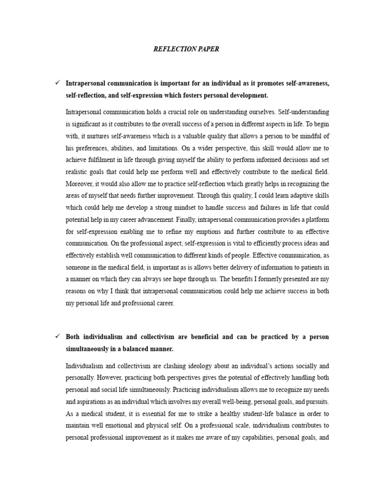 Term End Reflection Paper | PDF | Communication | Individualism
