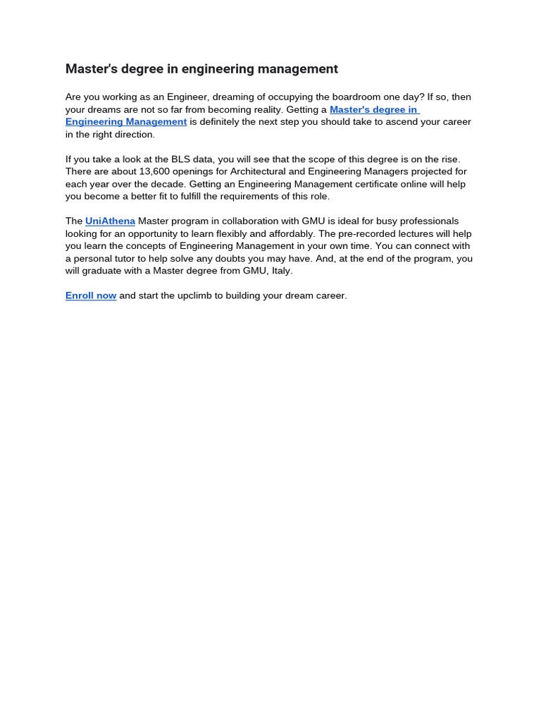 Master S Degree In Engineering Management Pdf