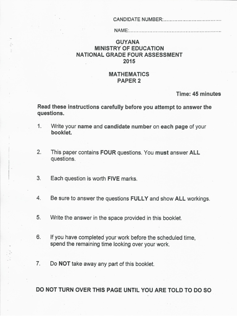National Grade 4 Assessment 2015 Mathematics P2 Pdf