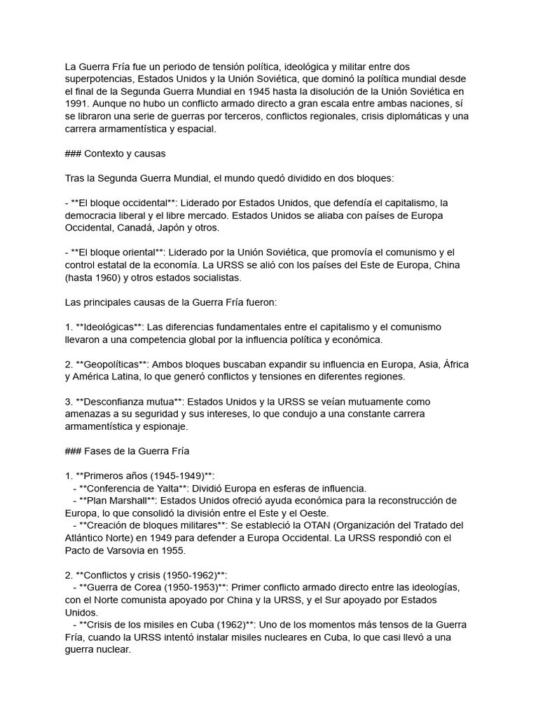 Historia y Consecuencias de la Guerra Fría | PDF | Guerra Fría | Unión ...