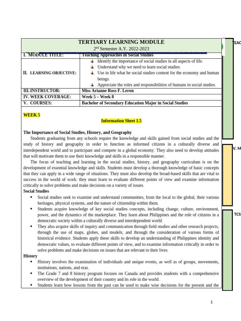 Teaching Approaches in Social Studies | PDF | Educational Assessment ...