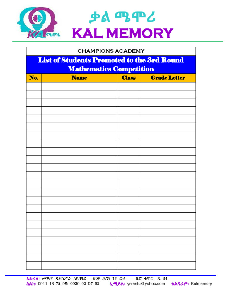 Champions Academy Math Competition Results | PDF