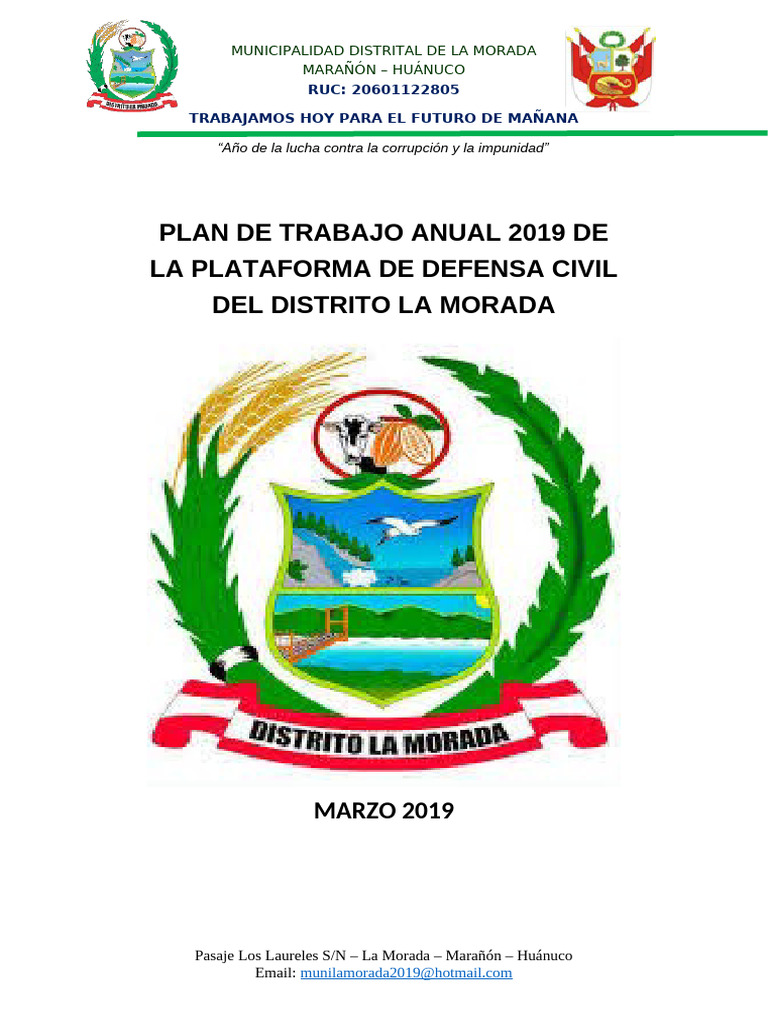 Plan de Trabajo Defensa Civil 2019 La Morada | PDF | Defensa Civil ...