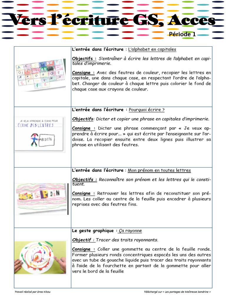 Activit s D criture GS P riode 1 PDF Papier Crayon
