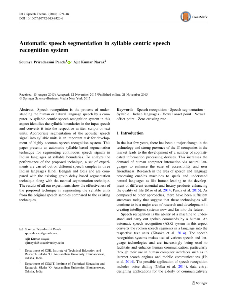 Automatic Syllable Segmentation in Speech | PDF | Syllable | Speech ...