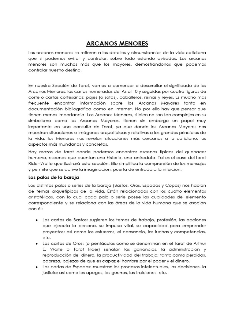 Significado de los Arcanos Menores | PDF | Tarot | Jugando a las cartas