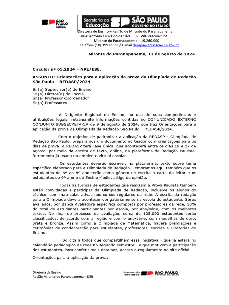Orientações para REDASP 2024 | PDF | Pedagogia