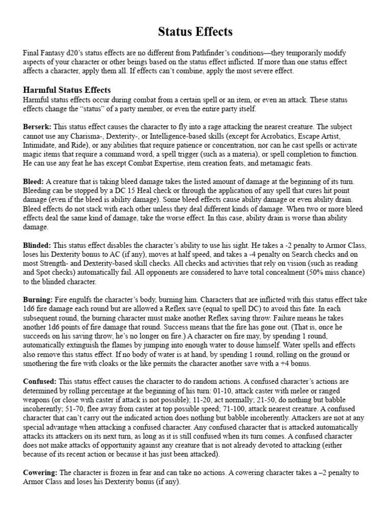 Final Fantasy d20 Status Effects Guide | PDF | Self-Improvement