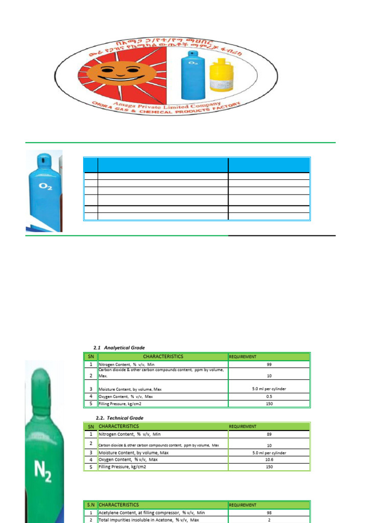 Product Specifications for Gases and Chemicals | PDF | Chemical ...