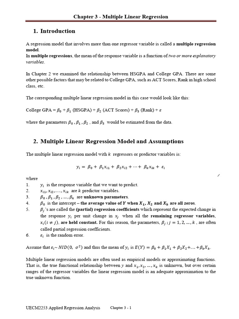 Chapter 3 - Multiple Linear Regression | PDF | Linear Regression ...