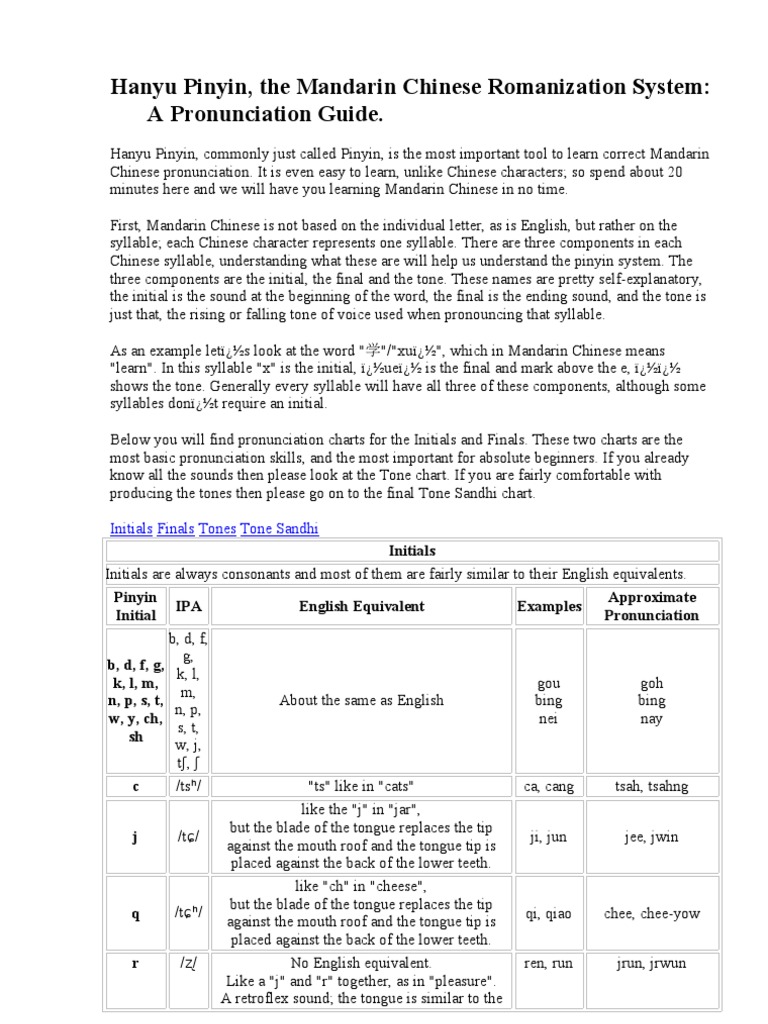 Mandarin Pinyin Pronunciation Guide | PDF