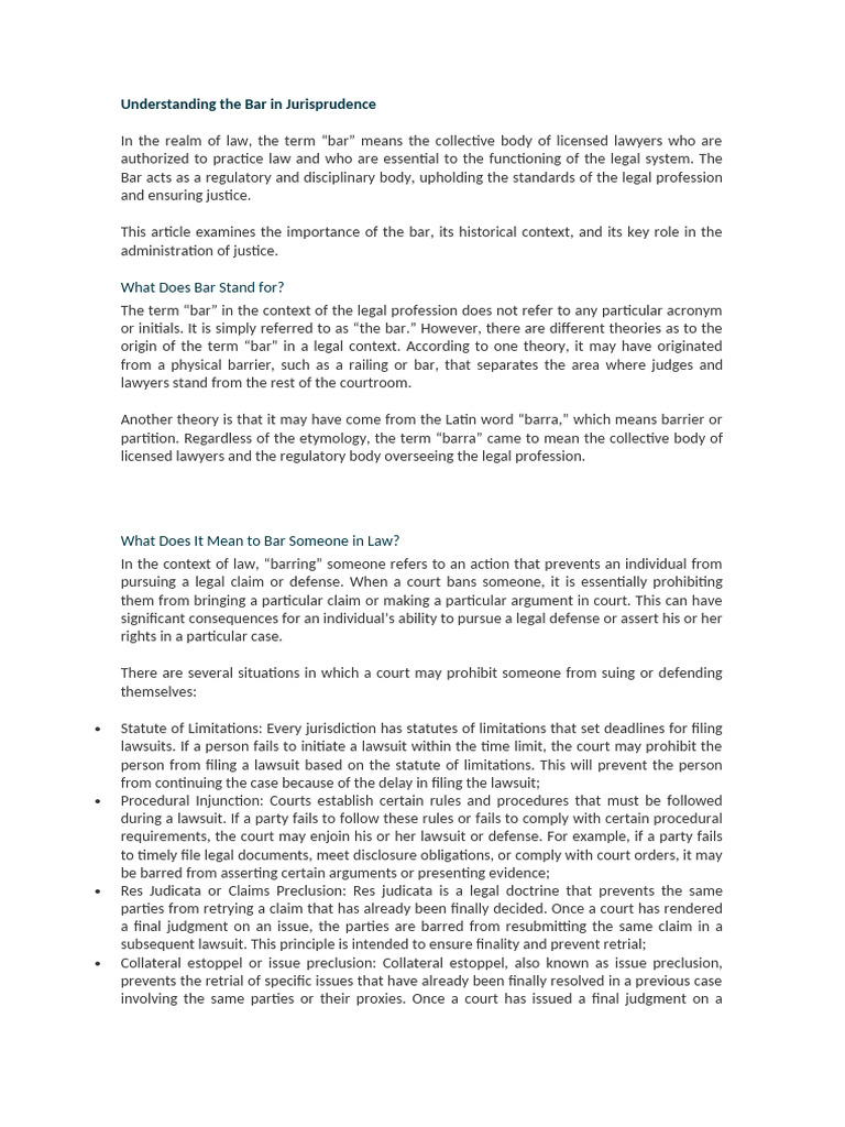 Role and Importance of the Bar in Law | PDF | Collateral Estoppel | Res ...