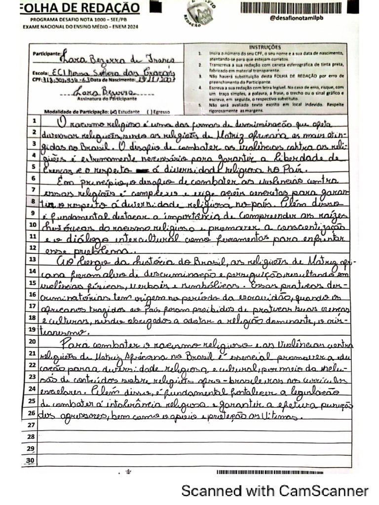 Redação Nota Mil Tema 3 | PDF