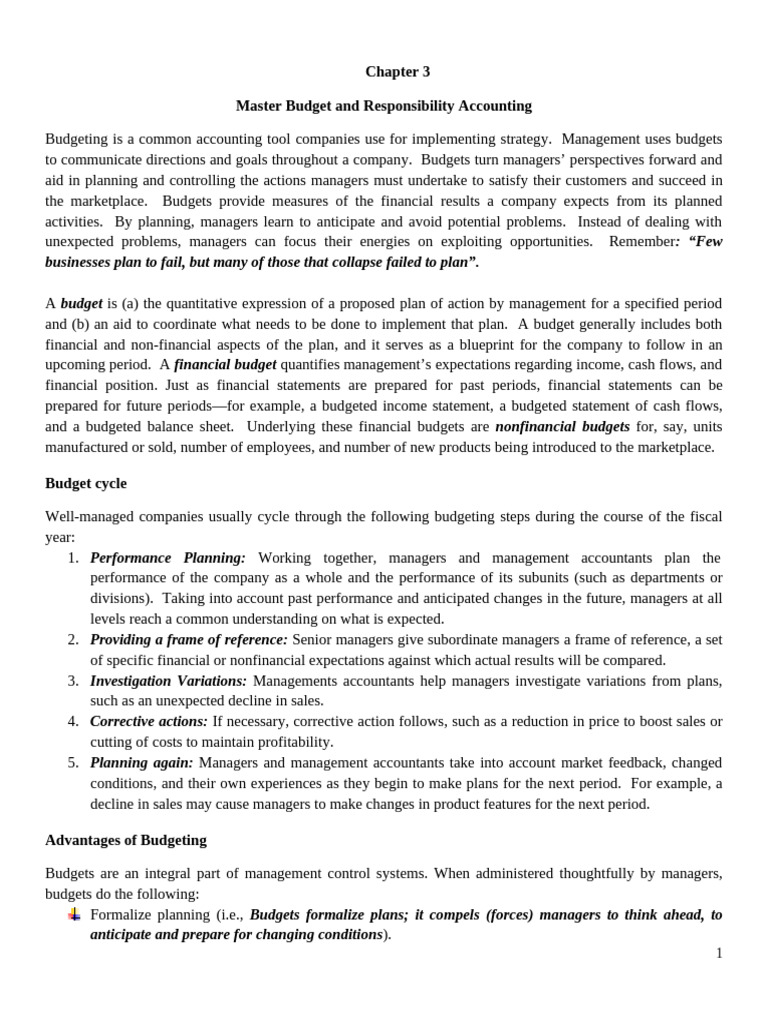 Master Budgeting and Responsibility Accounting | PDF | Budget | Cost Of ...