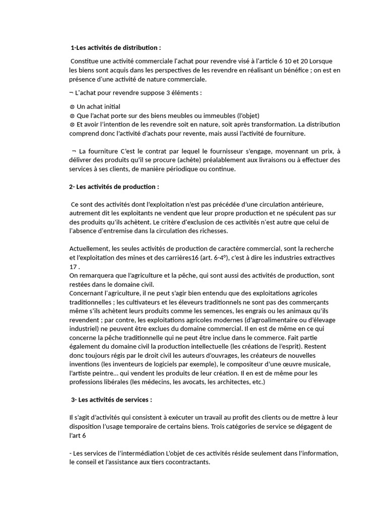 Activités commerciales : distribution, production, services | PDF ...