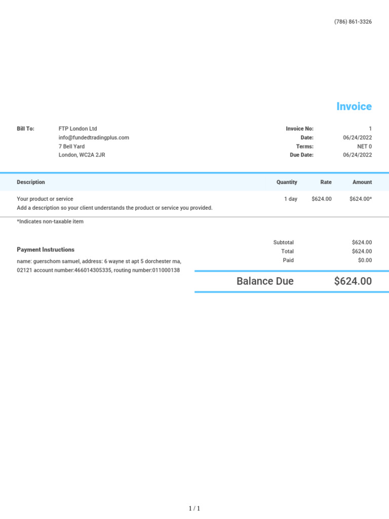 Invoice for FTP London Ltd - $624.00 | PDF