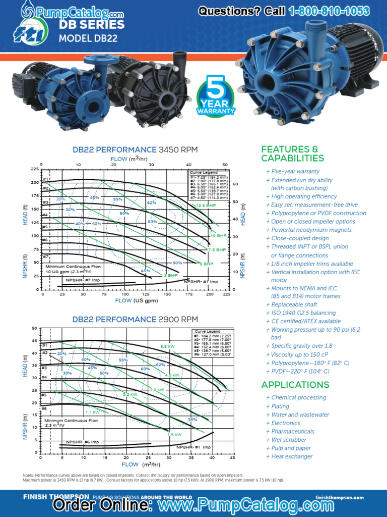 Fti Finish Thompson Db22 Centrifugal Pumps Datasheet Pdf Materials