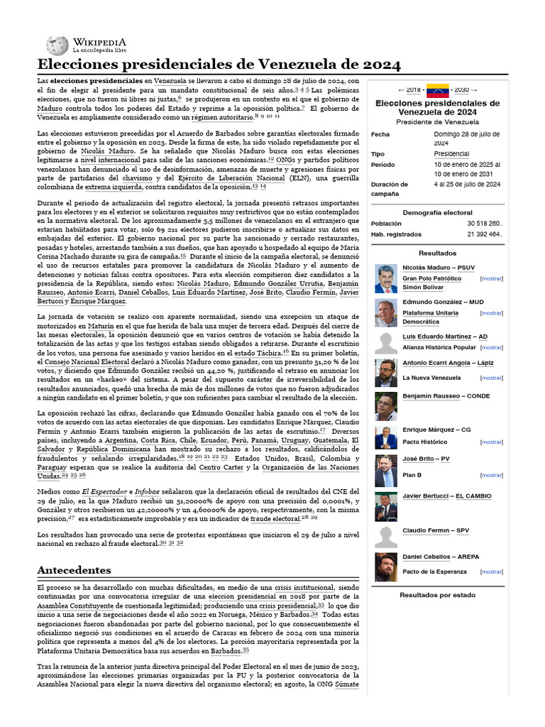 Elecciones Presidenciales de Venezuela | PDF | Nicolás Maduro | Venezuela