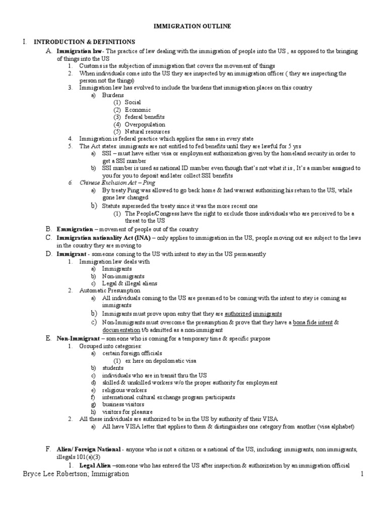 Immigration Law Overview and Outline | PDF | Removal Proceedings ...