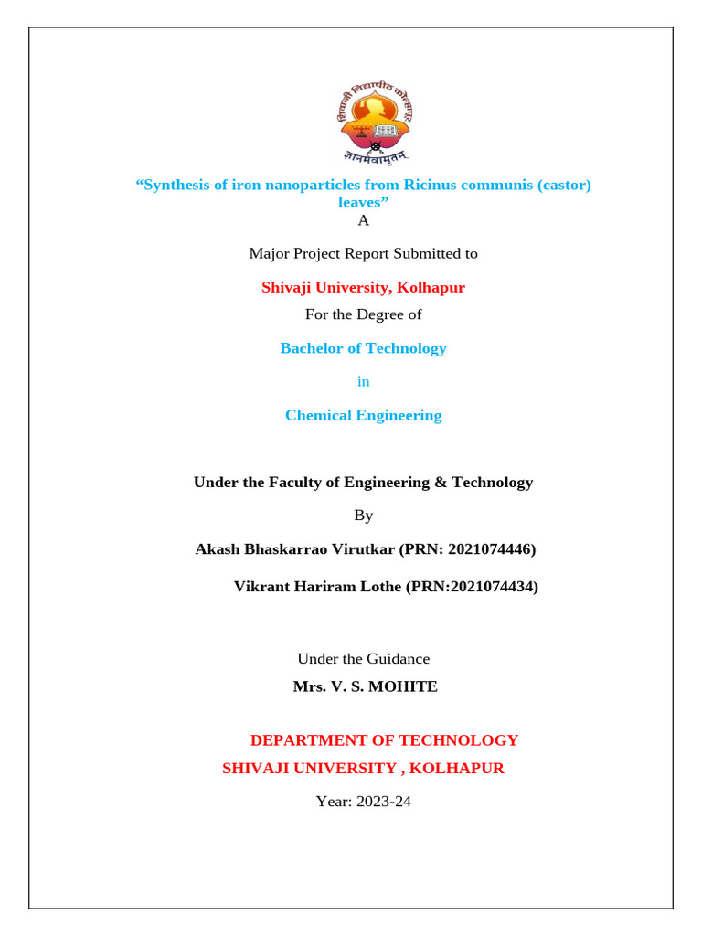 Castor Major Project (1) AKASH | PDF | Engineering | Nanoparticle