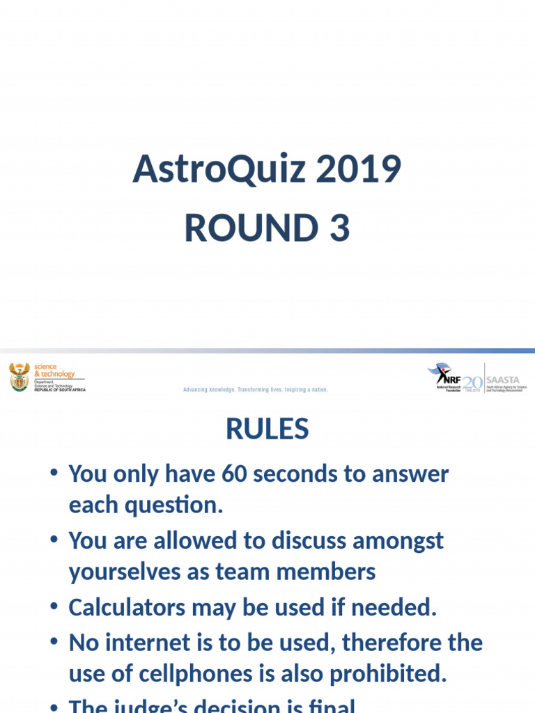 AstroQuiz 2019 Round 3 Questions | PDF | Planets | Stars