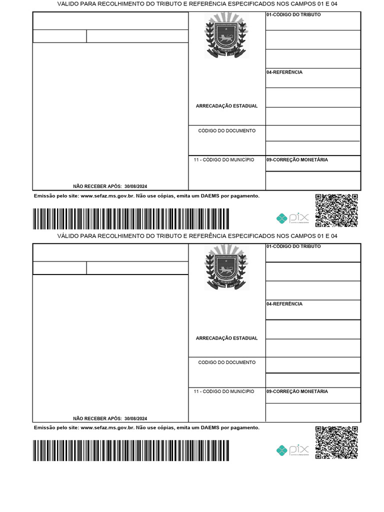 Documento de Arrecadação DAEMS MS | PDF