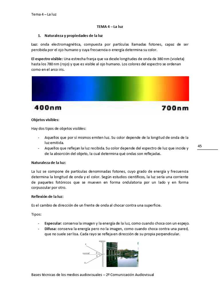 Propiedades y Teoría de la Luz | PDF | Color | Ligero