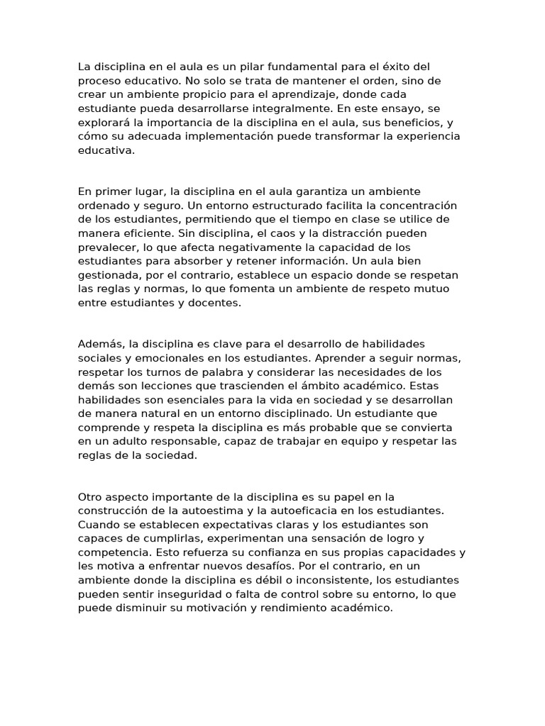 Importancia de la Disciplina en el Aula | PDF | Salón de clases ...