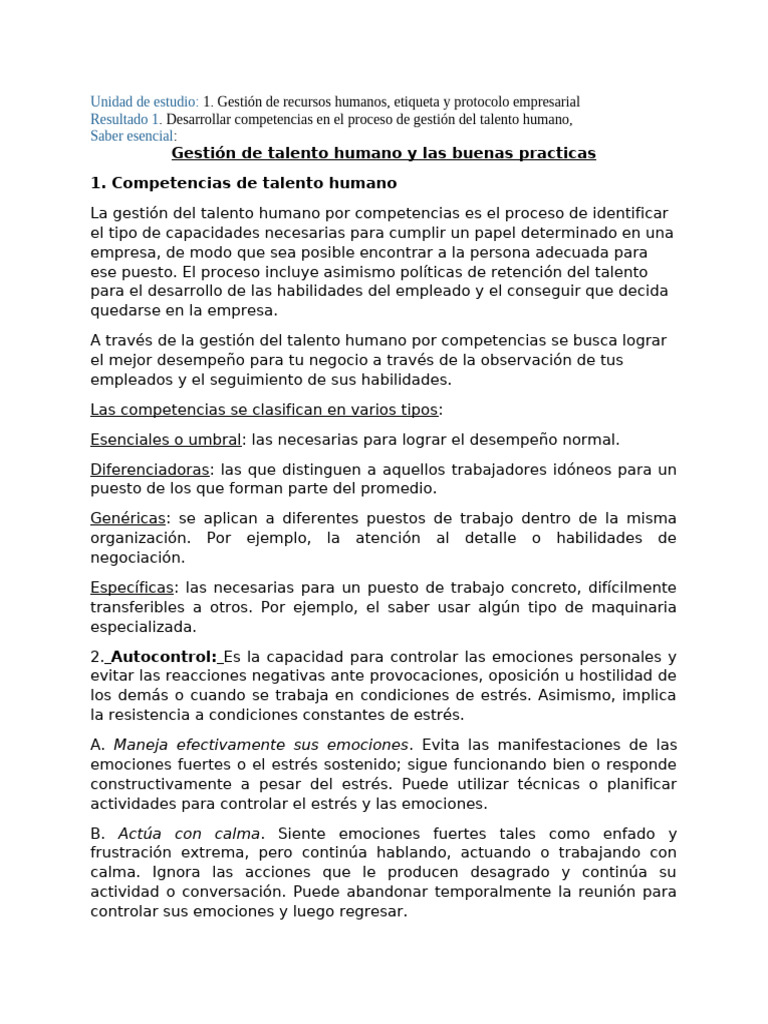 Gestión de Talento Humano y Competencias | PDF | Aprendizaje | Las ...