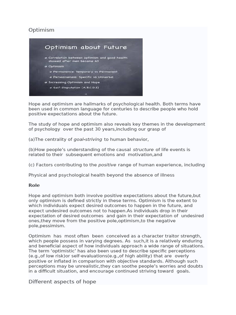 The Role of Hope and Optimism in Psychology | PDF | Optimism | Courage