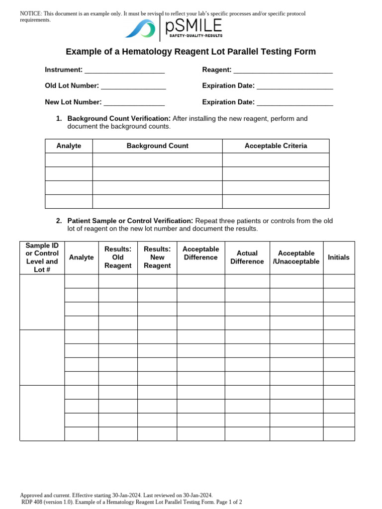 Hematology Reagent Lot Testing Form | PDF | Technology & Engineering