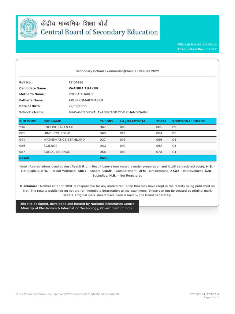 CBSE 10th Result - CBSEResultArchive | PDF | Government Of India ...