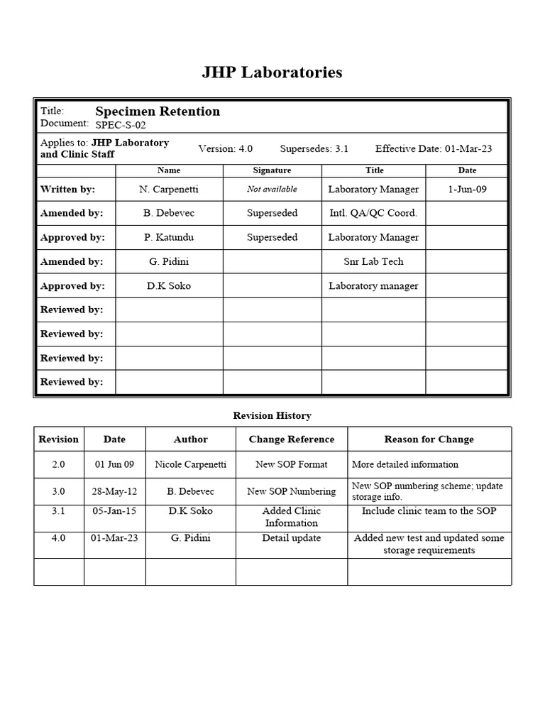 RDP 804 Example Specimen Retention SOP - Blank - Copy - Id - 10212579 ...