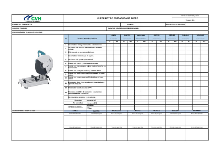 029 - SST-CLCA Check List Cortadora de Acero | PDF