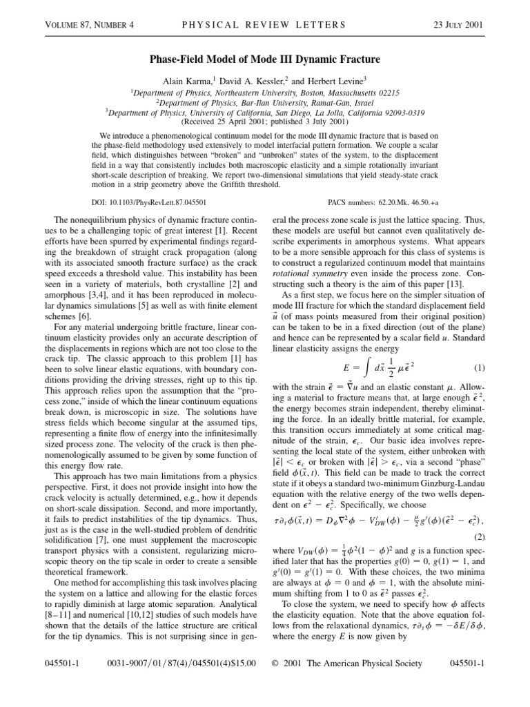 Phase-Field Model for Mode III Fracture | PDF | Fracture Mechanics ...