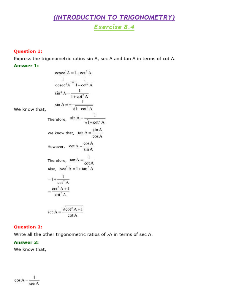 Trigonometric Ratios and Identities Guide | PDF | Teaching Methods ...